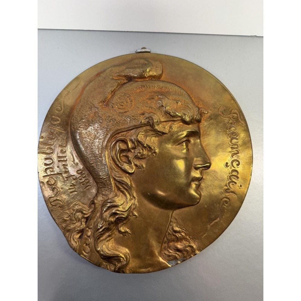 Antique French Bronze Marianne Plaque Jules Graux Fondeur 1880 République 12"